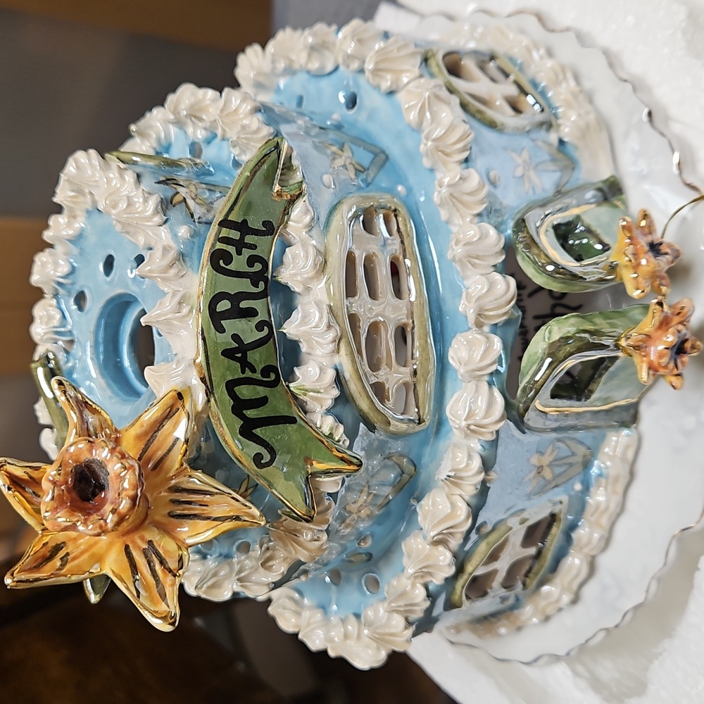 Bluesky Clayworks March Birthday Cake by Heather Goldminc